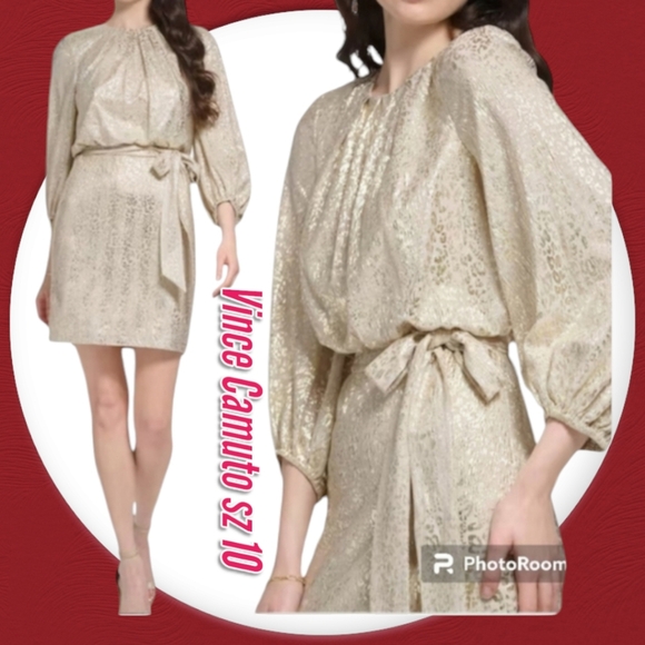 Vince Camuto Woman's Dress Leopard-print Tie-detail Blouson long sleeves Mini - Picture 1 of 12